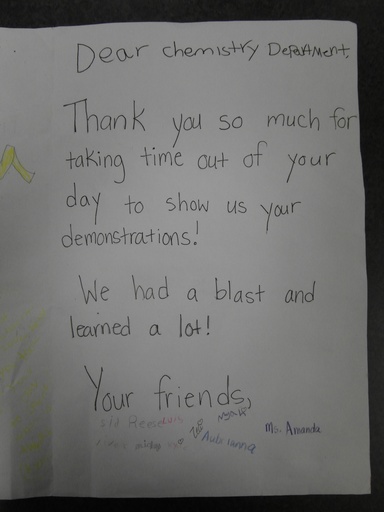 thank you card from students after demonstration