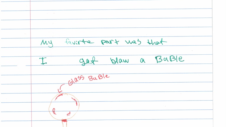 Letter from student expressing gratitude after visiting glassblowing facility